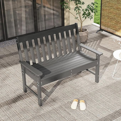 RELAX4LIFE 2-Person Patio Outdoor Bench - 52’’ All-Weather HDPE Garden Bench with Armrests & Slatted Backrest, Patio Bench for Front Porch Park Poolside Backyard, 705 LBS Weight Capacity (Grey)