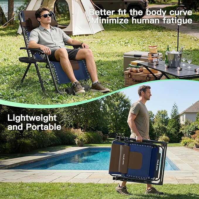 Amopatio Foldable Zero Gravity Chair, Oversized Outdoor Reclining Chair, 500LB Weight Capacity XLPatio Recliner with 0-170° Adjustable Backrest, Heavy Duty Lounge Chair with Cup Holder