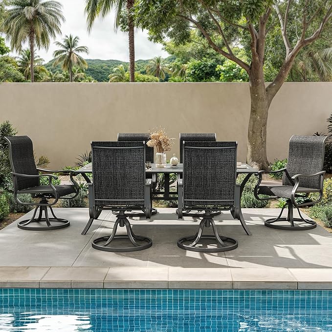 Amopatio Swivel Patio Chairs Set of 6, Outdoor Swivel Rocker Dining Chairs with All Weather Textilene High Back & Metal Frame, for Backyard Deck Lawn Garden(Dark Grey)