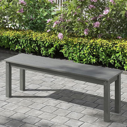 Giantex 55" HDPE Outdoor Bench, 2-3 People Weatherproof Backless Patio Garden Bench with 750 Lbs Capacity, Fade Resistant Outside Seating Furniture, Loveseat for Porch, Yard, Park (1,Grey)