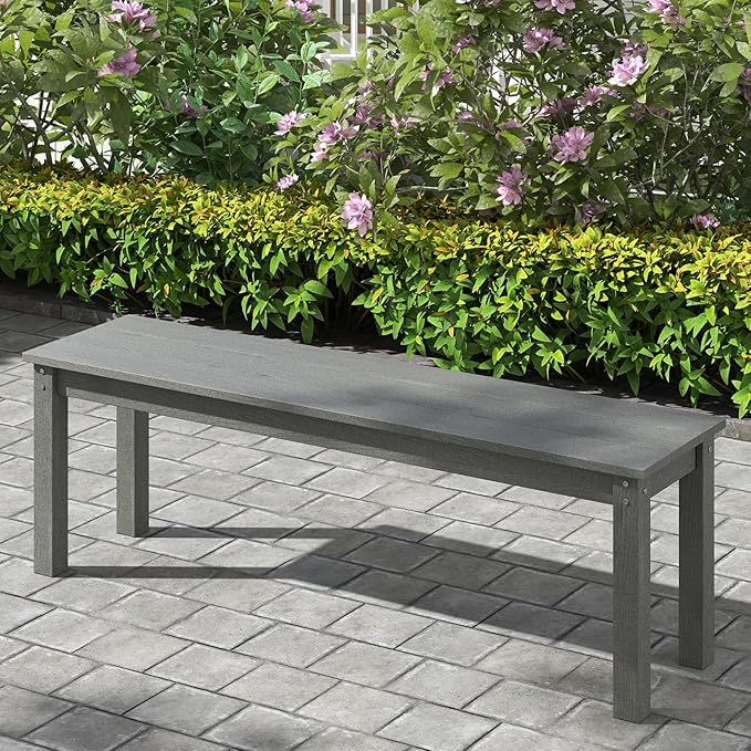 Giantex 55" HDPE Outdoor Bench, 2-3 People Weatherproof Backless Patio Garden Bench with 750 Lbs Capacity, Fade Resistant Outside Seating Furniture, Loveseat for Porch, Yard, Park (2,Grey)
