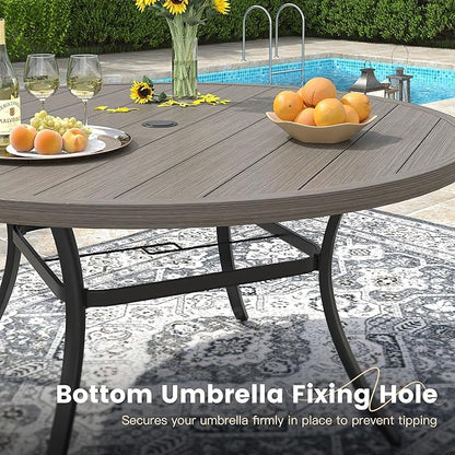 VICLLAX 50" Outdoor Round Patio Dining Table for 4-6, All Weather Metal Dining Table with Umbrella Hole for Deck Lawn Garden Backyard, Grey