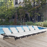 Modway Convene Wicker Rattan Outdoor Patio Chaise Lounge Chairs in Espresso White - Set of 6 - Photo 2