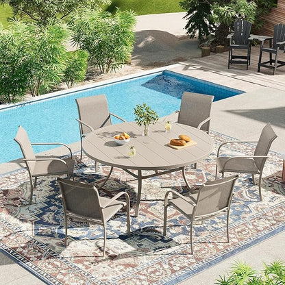 VICLLAX 50" Outdoor Round Patio Dining Table for 4-6, All Weather Metal Dining Table with Umbrella Hole for Deck Lawn Garden Backyard, Sandshell