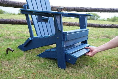 nevilywood HDPE Folding Ottoman - Adirondack Chair Footrest – Weather Resistant, Wood-Grain, Low-Maintenance-, Garden Patio Porch – Navy Blue