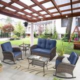 Belord 5 Piece Outdoor Conversation Patio Furniture Set - All-Weather Wicker Patio Rocking Chairs with Loveseat Glider - Photo 1