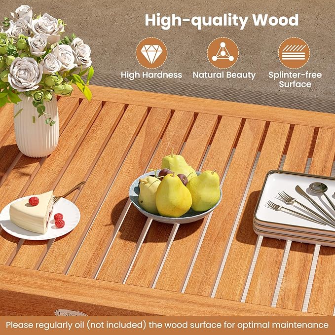 Tangkula 48 Inches Wood Outdoor Dining Table for 4-6 People, Rectangular Patio Table with Slatted Tabletop - Photo 5