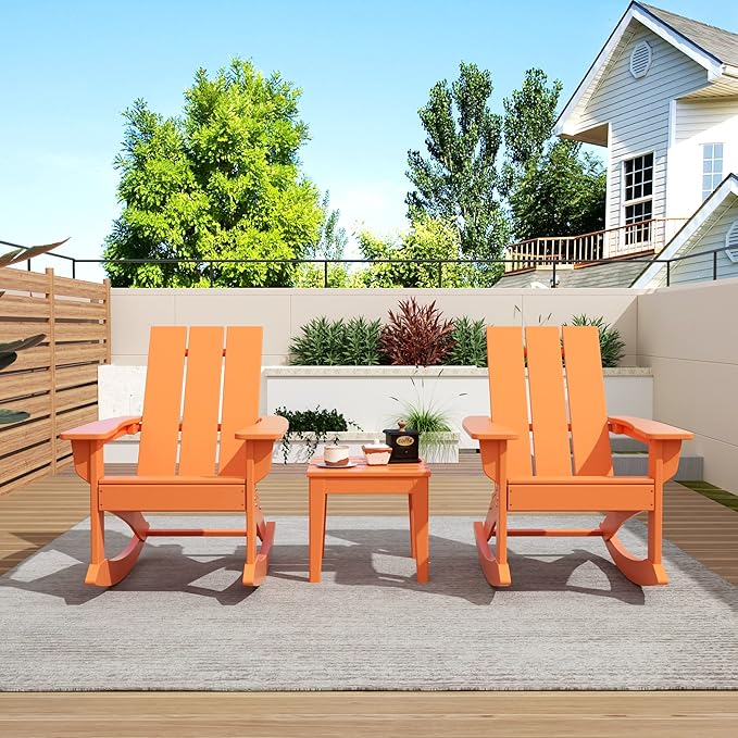 WO WESTIN OUTDOOR HDPE Shoreside Modern Rocking Poly Adirondack Chair (Set of 2),Orange