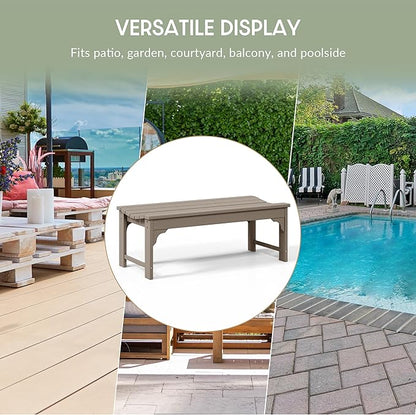 WestinTrends Malibu Outdoor Bench, All Weather Resistant Poly Lumber Backless Patio Garden Bench, Adirondack Curved Bench Seat for Comfort, Weatherwood