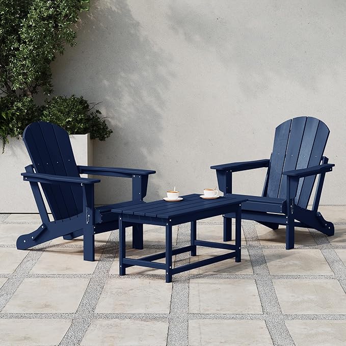 Costaelm Adirondack Conversation Table, HDPE Outdoor Drink Weather Resistant, Outdoor Patio Porch Accent Balcony Table for Pool, Seaside, Backyard, Navy Blue