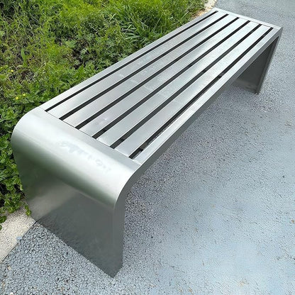 Metal Garden Bench, 100/120/150/180 Cm Outdoor Benches Weatherproof 2-5 Person, Patio Benches for Outdoors Cast Iron Metal Frame, Patio Lawn Porch Bench Seat Backless(Silver,100 cm/39.37 in)