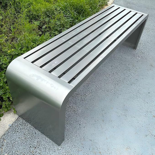 Metal Garden Bench, 100/120/150/180 Cm Outdoor Benches Weatherproof 2-5 Person, Patio Benches for Outdoors Cast Iron Metal Frame, Patio Lawn Porch Bench Seat Backless(Silver,180 cm/70.87 in)