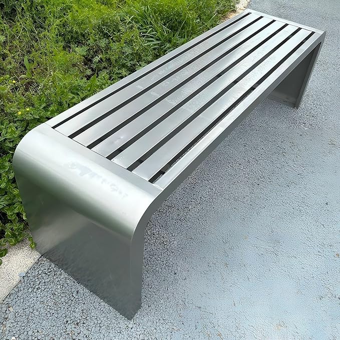 Metal Garden Bench, 100/120/150/180 Cm Outdoor Benches Weatherproof 2-5 Person, Patio Benches for Outdoors Cast Iron Metal Frame, Patio Lawn Porch Bench Seat Backless(Silver,120 cm/47.24 in)
