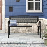 DIFY 50" Outdoor Bench Metal Garden Patio Furniture with Backrest & Slatted Seat for Porch, Park, Lawn, Black - Photo 1