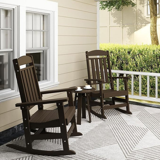 Outdoor Rocking Chairs Set of 6, Oversized High Back Patio Rocking Chairs, All Weather Porch Rocking Chairs for Outside. Coffee