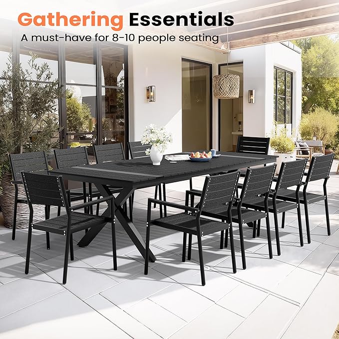 Pellebant 94" Outdoor Dining Table for 8-10, 8ft Aluminum Patio Table with Umbrella Hole - Photo 3
