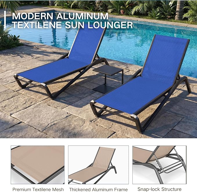 Kingdura Chaise Lounge Chairs Set for Pool, Aluminum Outdoor Lounge Chairs with 5 Positions Recliner - Photo 5