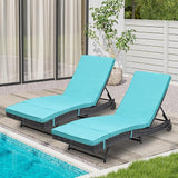 YITAHOME Rattan Lounge Chair Set of 2, Wicker Outdoor Chaise Lounge w/Wheels, Removable Cushion, 5-Position Backrest - Photo 1