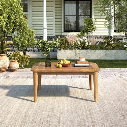 Merax 1 Piece Patio Outdoor Furniture Set, All-Weather Acacia Wood Coffee Table for Porch, Lawn, Backyard, Balcony Teak+ Beige