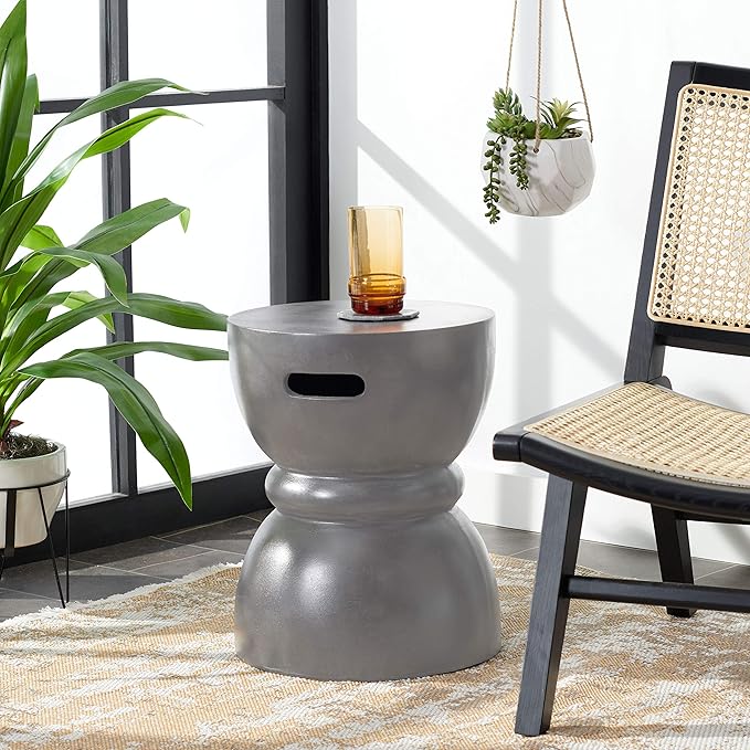 SAFAVIEH Outdoor Collection Haruki Modern Dark Grey Concrete Round Accent Table (Fully Assembled)