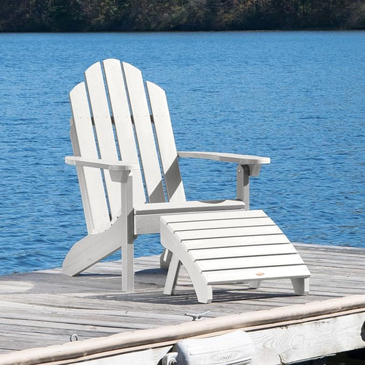 Highwood AD-KITCLAS3-WHE Classic Westport Adirondack Chair with Ottoman, White