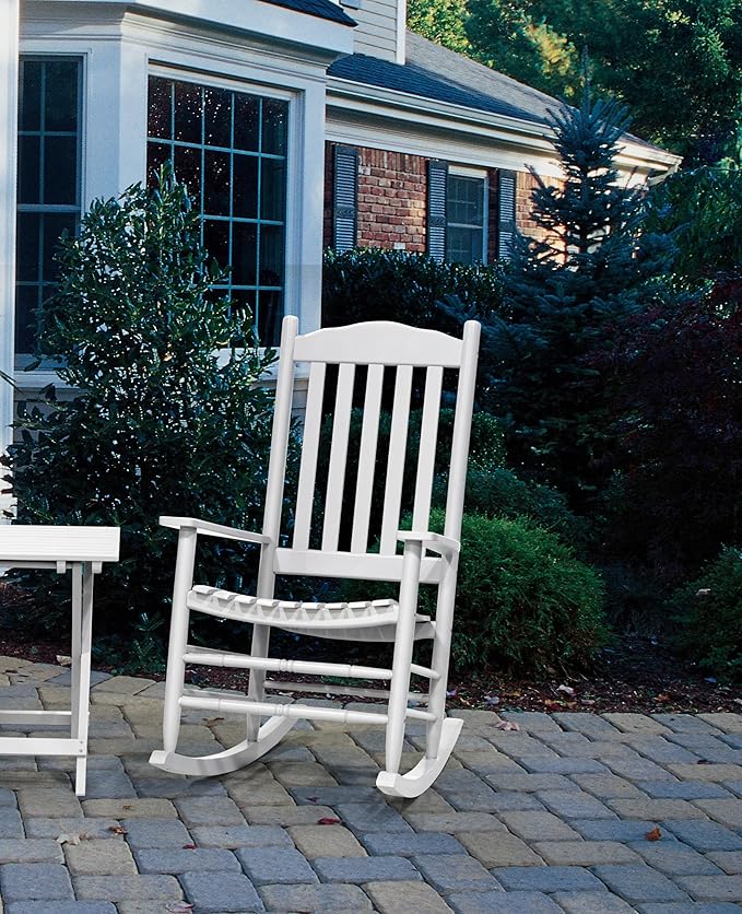Wooden Rocking Chair Outdoor with 350lbs Weight Capacity All Weather Porch Rockers for Garden, Lawn, Porch, Backyard (1, White