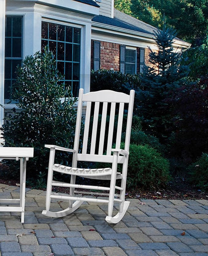 Wooden Rocking Chair Outdoor with 350lbs Weight Capacity All Weather Porch Rockers for Garden, Lawn, Porch, Backyard (1, White
