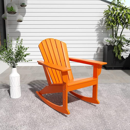 WestinTrends Dylan Outdoor Patio Poly Plastic Adirondack Rocking Chair, Orange