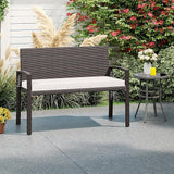 Byroce Outdoor Rattan Bench, Patio Loveseat with Backrest, Armrest & Removable Cushion - Photo 2