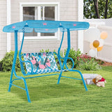 Costzon Kids Porch Swing, All-Weather Patio Swing Bench Hammock w/Adjustable Canopy & Safety Belts for 2 Children - Photo 7