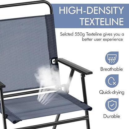 Yaheetech Outdoor Patio Chairs Set of 2, Folding Patio Chairs with Metal Frame, Armrests, Portable Dining Chairs for Camping, Lawn, Garden and Porch, Navy Blue