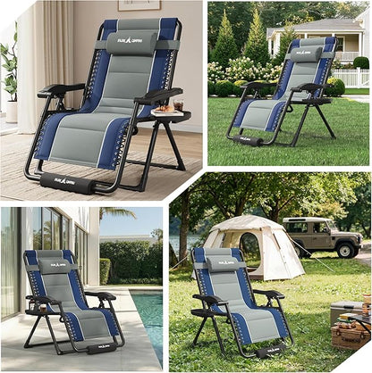 Amopatio Zero Gravity Reclining Patio Chair XXL Foldable Lounge Chair with Removable Cup Holder/Headrest/Footrest 500LBS Capacity Portable for Outdoor Patio Pool Backyard,Blue-Gray