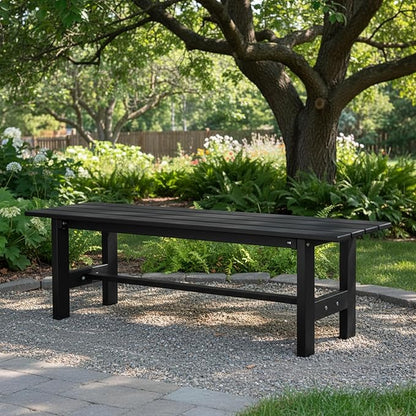 Tangkula 47 Inch HDPE Outdoor Bench Backless Set of 2, Patio Dining Bench with Slatted Seat & Heavy-Duty Metal Frame, 660 LBS Capacity, Weatherproof Outside Bench for Garden, Yard & Porch, Black