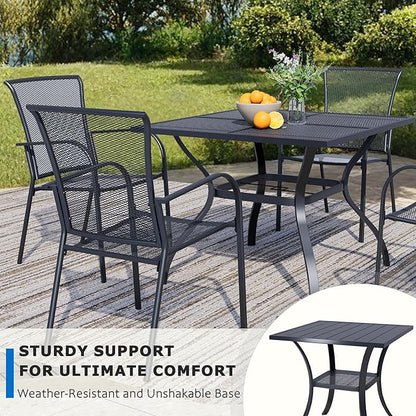 37.6'' Outdoor Patio Dining Table with Adjustable Umbrella Hole, Mesh Tabletop Square Table, Heavy Duty 400lbs Capacity, for Deck, Balcony, Bistro, Black