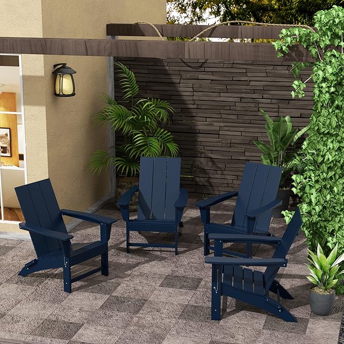 WestinTrends Ashore Modern Outdoor Folding Adirondack Chair (Set of 4), Navy Blue