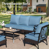 PHI VILLA Wicker & Metal Outdoor Patio Couch, 3-Seat Patio Sofa with Deep Seating for Front Porch, Deck, Balcony - Photo 3