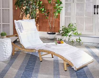 SAFAVIEH Outdoor Collection Colley Natural Wicker/White Cushion Adjustable Recliner Chaise Lounge Chair (PAT7722D)
