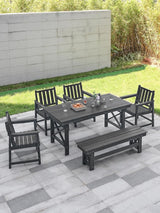 HDPE Outdoor Dining Set of 6, Patio Dining Table Set with 4 Chairs and 1 Bench - Photo 2