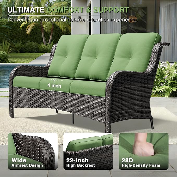 Joyside Outdoor Patio Couch Set, Outdoor Wicker Sofa with High Back, Deep Seating, Wide Armrest, Thickened Cushions - Photo 5