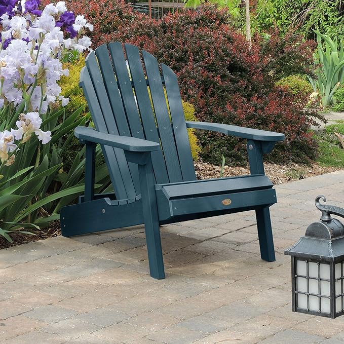 highwood Hamilton Made in the USA Folding and Reclining Adirondack Chair, Adult Size, Nantucket Blue