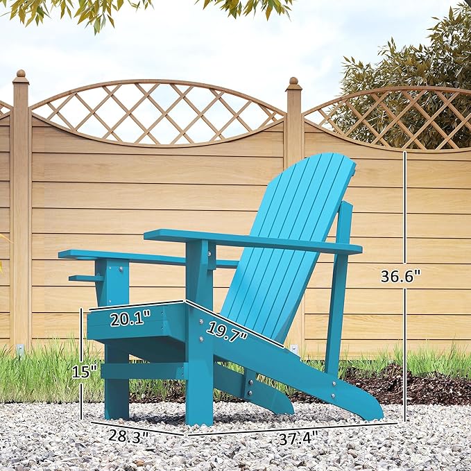 Outsunny Wooden Adirondack Chair, Outdoor Patio Lawn Chair with Cup Holder, Weather Resistant Lawn Furniture, Classic Lounge for Deck, Garden, Backyard, Fire Pit, Sky Blue