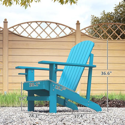 Outsunny Wooden Adirondack Chair, Outdoor Patio Lawn Chair with Cup Holder, Weather Resistant Lawn Furniture, Classic Lounge for Deck, Garden, Backyard, Fire Pit, Sky Blue