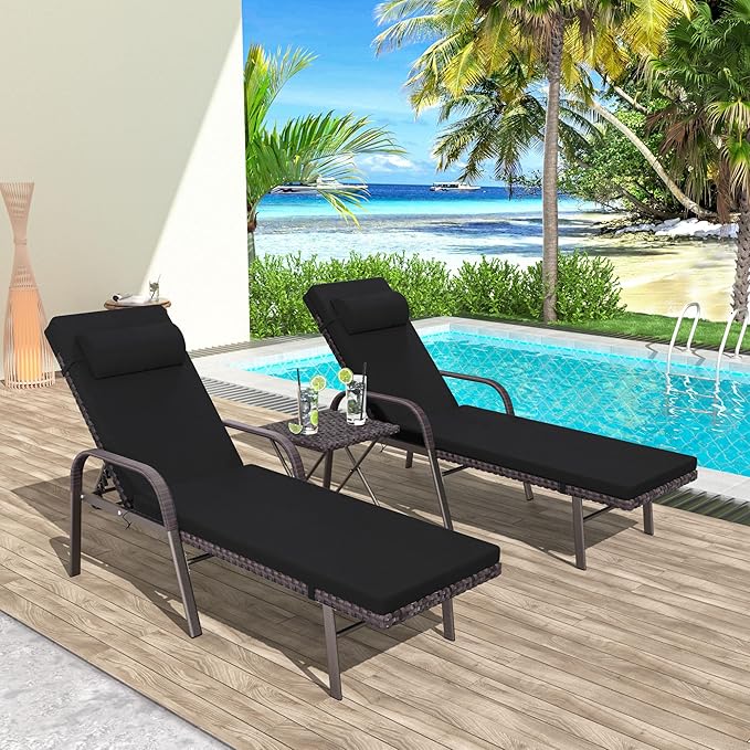 Patio Chaise Lounge Set 3 Pieces Pool Lounge Chairs - Photo 1