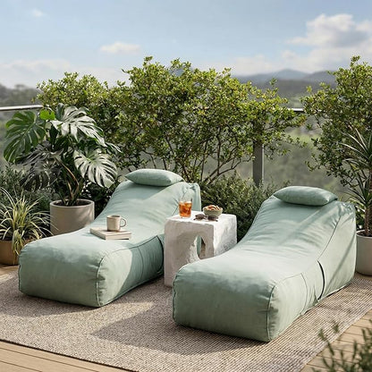 Christopher Knight Home Morton Outdoor Bean Bag Chair Set of 2, Fabric Bean Bag Chair for Adults and Kids, Indoor/Outdoor Sun Lounger with Headrest, Patio Chaise Lounge Chair Set of 2, Mint