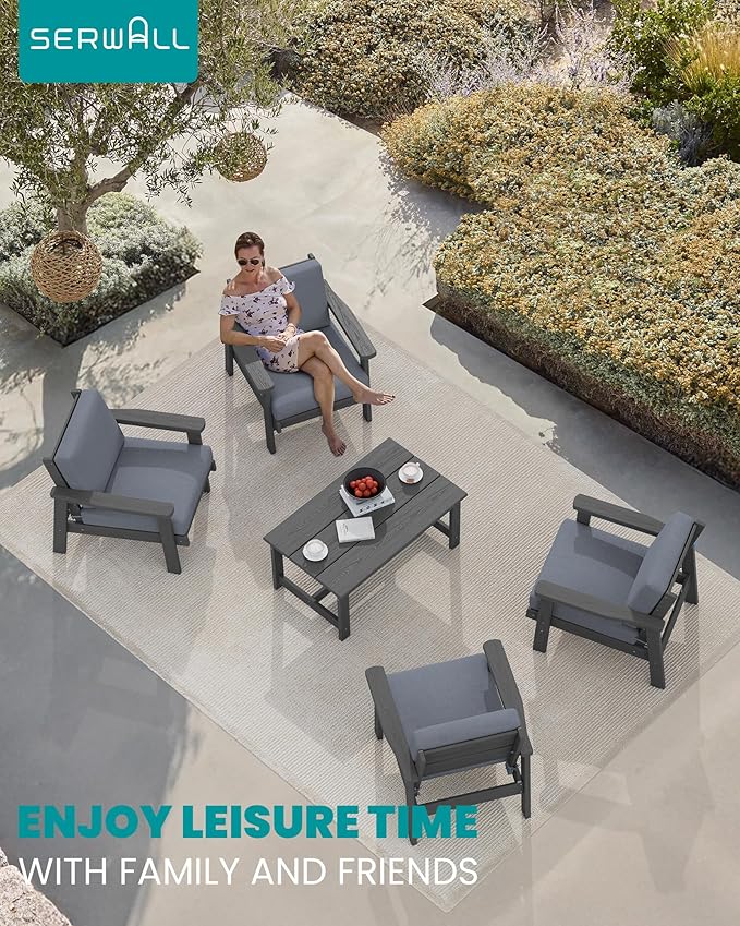 SERWALL Outdoor Patio Furniture Set, 5 Piece HDPE Patio Conversation Sets - Photo 9