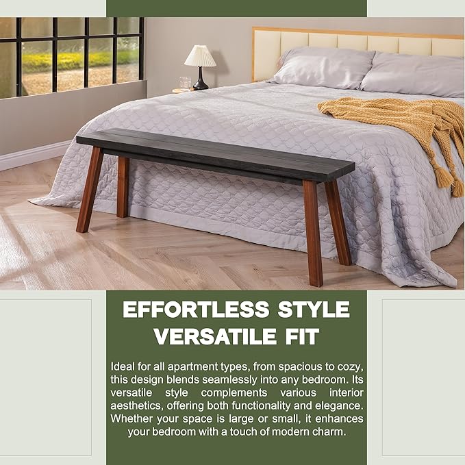 Solid Wood Bench - Minimalist Design, Acacia Wood Construction, Black Mix Brown Color, Versatile for Entryway - Photo 4