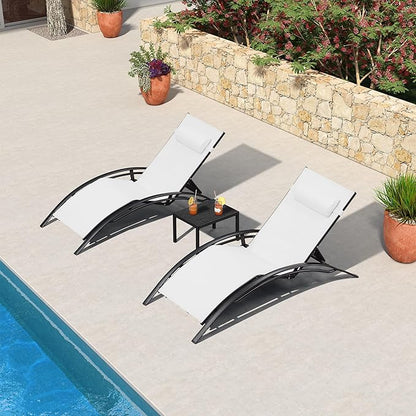 PURPLE LEAF Patio Oversized Chaise Lounge Chair Set with 2 Side Table Pool Adjustable Recliner Chairs for Outside Beach Outdoor Sunbathing Tanning Poolside Lounges