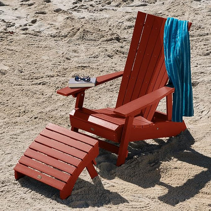 Highwood AD-KITADRI1-RED Manhattan Beach Adirondack Chair with Ottoman, Rustic Red