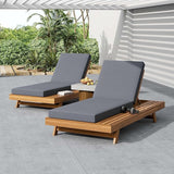 Acacia Wood Outdoor Chaise Lounge with Open Slatted Side, 4-Position Pool Lounge Chairs with All-Weather Cushion - Photo 7