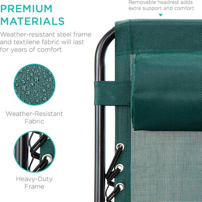 Best Choice Products Set of 2 Adjustable Steel Mesh Zero Gravity Lounge Chair Recliners w/Pillows and Cup Holder Trays - Forest Green